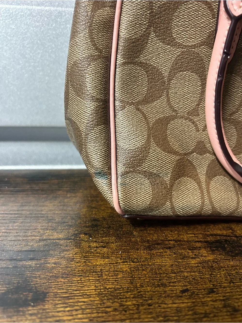 Coach Signature Logo Satchel Top Handle Zip Detachable Strap Brown Pink
